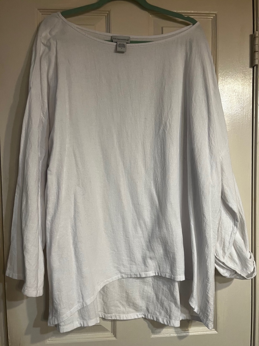 Soft Surroundings White Long-Sleeve Boatneck Cotton Tunic